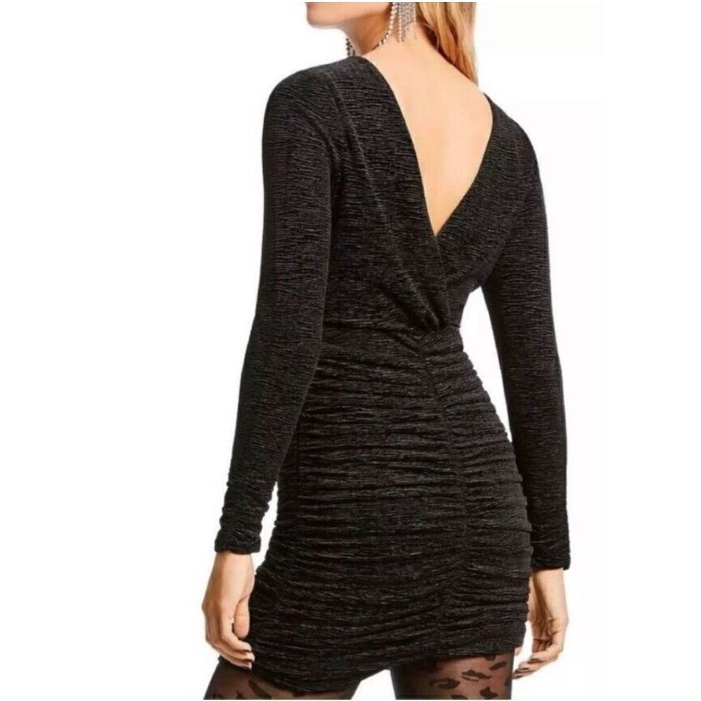 LINI Small Devon Dress Ruch Bodycon Long Sleeve Plisse Velvet New